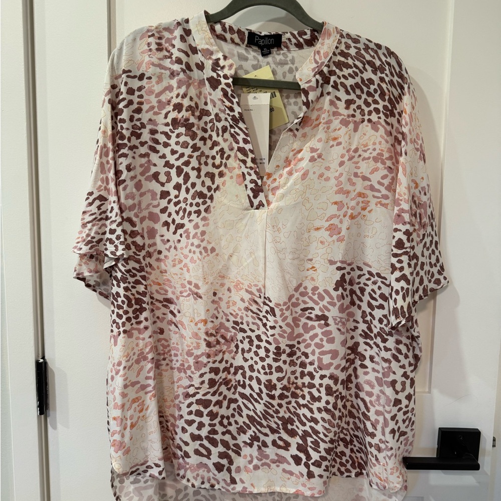 Papillon Blanc Leopard Print Blouse - Pink and Brown